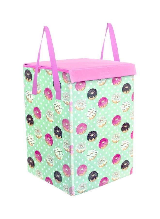 PrettyKrafts PrettyKrafts 75L Non Woven DoughNut Printed Square Foldable Large Laundry Bag/Basket With Lid & Handle, Freestanding Cloth Storage Organizer for Bedroom, Dorm (37x37x53cm, Pink, Set of 1)  - Image 1