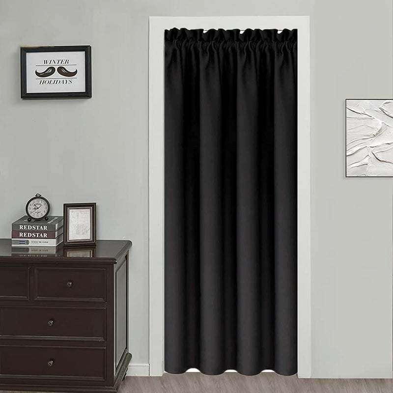 Gxi Black Doorway Curtain Solid Blackout Patio Door Curtain Panel 78 Inches Length Rod Pocket Drape Room Darkening Thermal Insulated Energy Efficient Window Treatment 1 Panel W39 x L78 Inch - Image 1