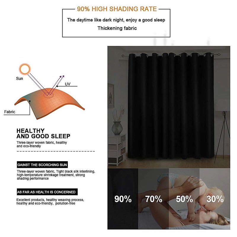 Gxi Black Doorway Curtain Solid Blackout Patio Door Curtain Panel 78 Inches Length Rod Pocket Drape Room Darkening Thermal Insulated Energy Efficient Window Treatment 1 Panel W39 x L78 Inch - Image 4