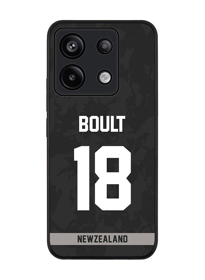 Stylizedd Rugged Black Edge Case for Xiaomi Redmi Note 13 Pro 5G, Slim fit Case Thin Cover -  Team New zealand Trent Boult, Jersey No 18 - Image 1