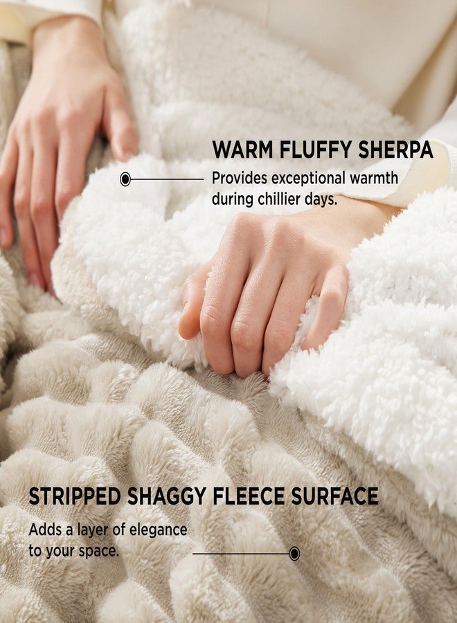 Bedsure Sherpa Blanket Queen Size for Bed - Super Soft, Cozy Fleece Thick Warm Blanket for Winter, GentleSoft Home Room Decor, Beige, 90x90 Inches - Image 3