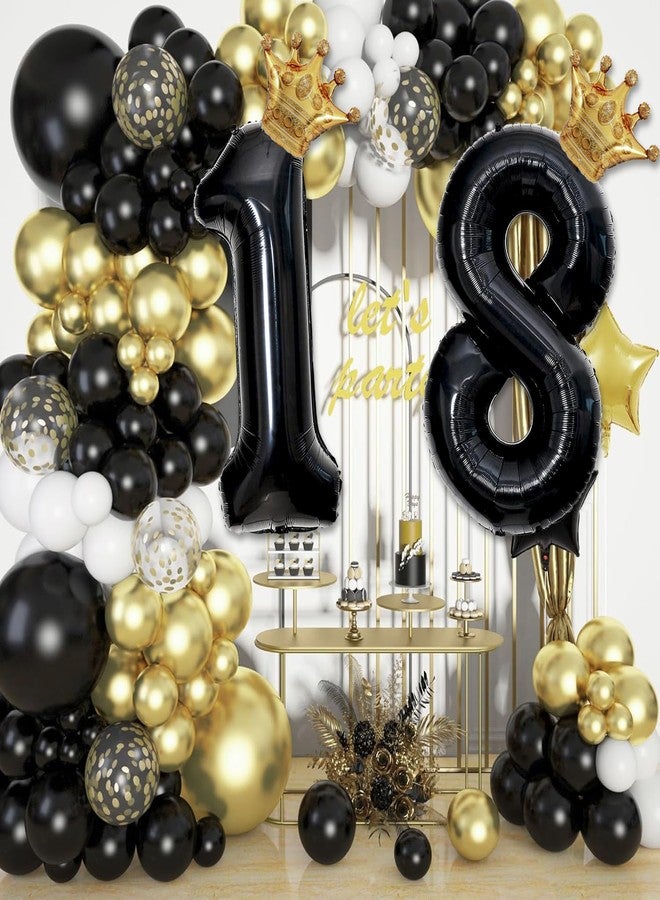 Florisland 40 inch Large Black 18 Balloon Number with Gold Crown Balloons 18th Birthday Big Foil Mylar Helium Balloon for Boys Girls 18th Birthday Anniversary Decorations Supplies Favors(Number 18 Balloons） - Image 4