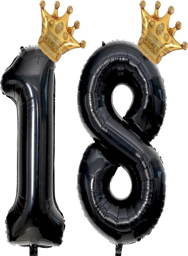 Florisland 40 inch Large Black 18 Balloon Number with Gold Crown Balloons 18th Birthday Big Foil Mylar Helium Balloon for Boys Girls 18th Birthday Anniversary Decorations Supplies Favors(Number 18 Balloons） - Image 1