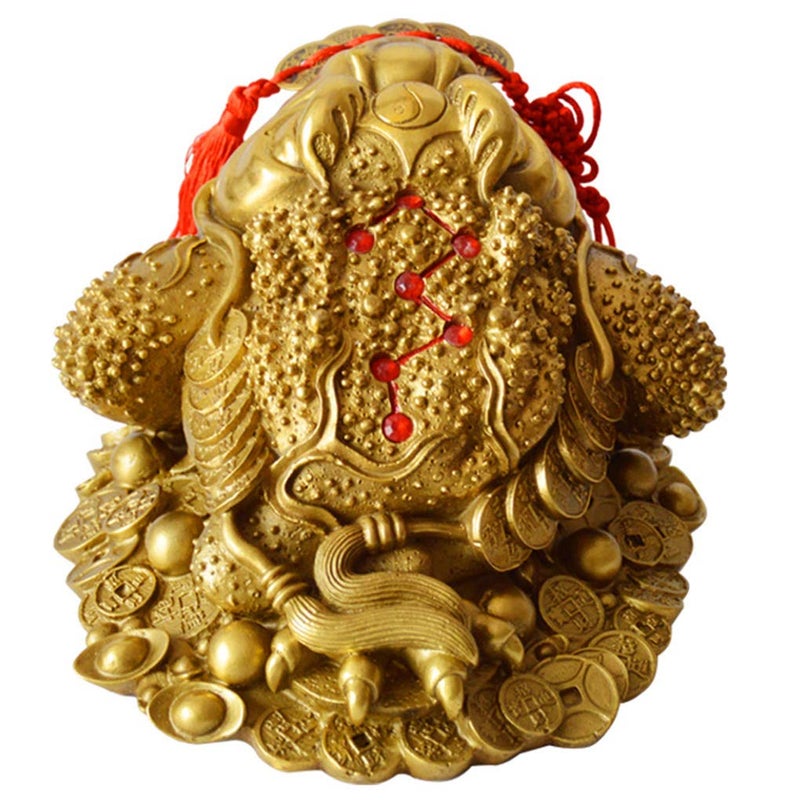 Briskfeel Brass Feng Shui Money Frog Three Legged Wealth Traditional Frog Money Toad Statue with Set of 5 Lucky Charm Ancient Coins on Red String Home Car Fengshui Decor (B1 Money Frog) - Image 4