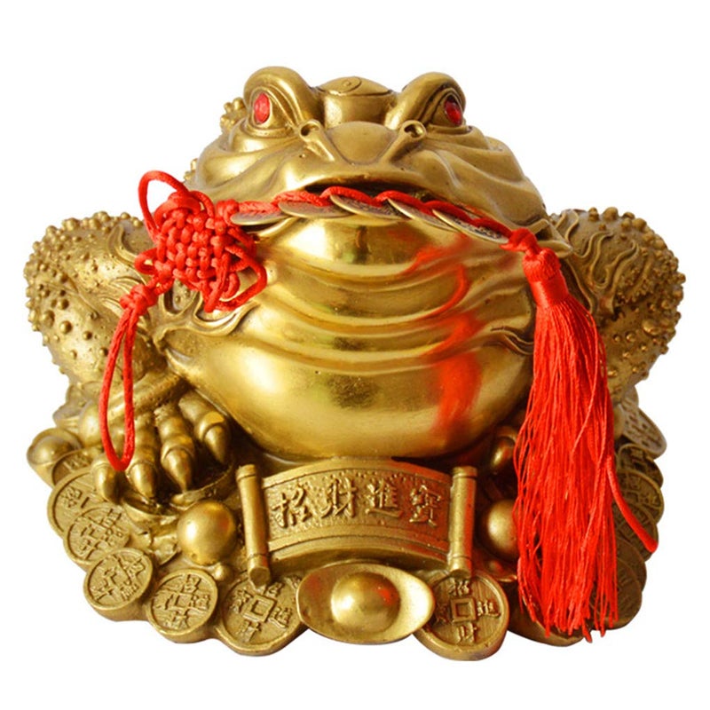 Briskfeel Brass Feng Shui Money Frog Three Legged Wealth Traditional Frog Money Toad Statue with Set of 5 Lucky Charm Ancient Coins on Red String Home Car Fengshui Decor (B1 Money Frog) - Image 5