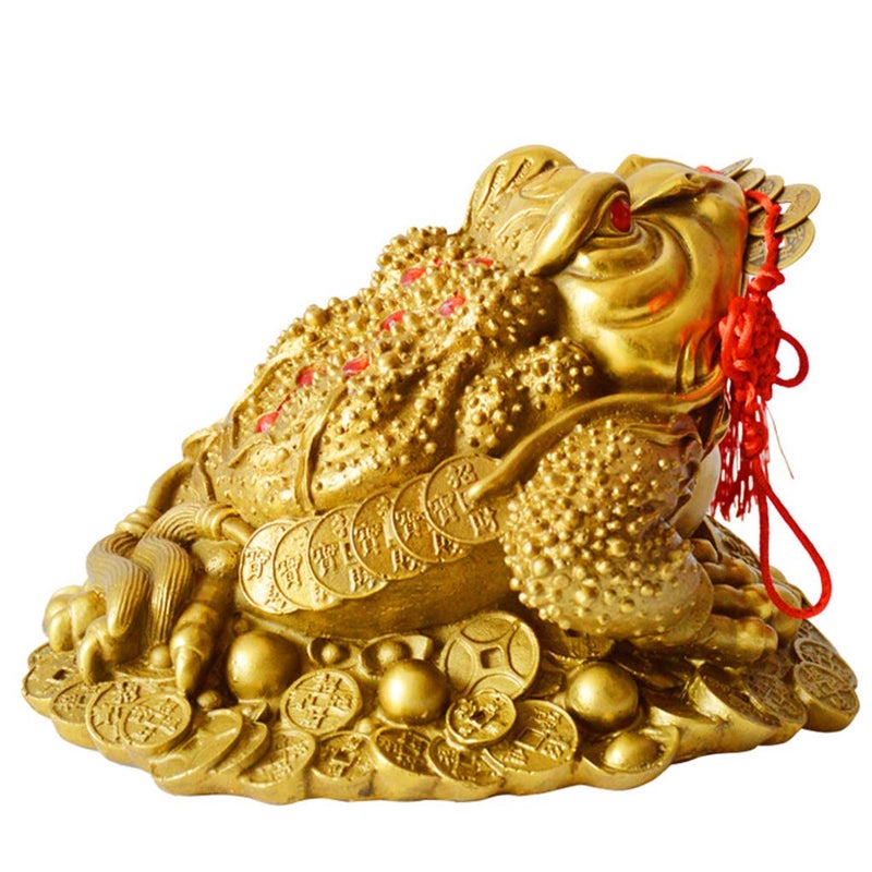 Briskfeel Brass Feng Shui Money Frog Three Legged Wealth Traditional Frog Money Toad Statue with Set of 5 Lucky Charm Ancient Coins on Red String Home Car Fengshui Decor (B1 Money Frog) - Image 2