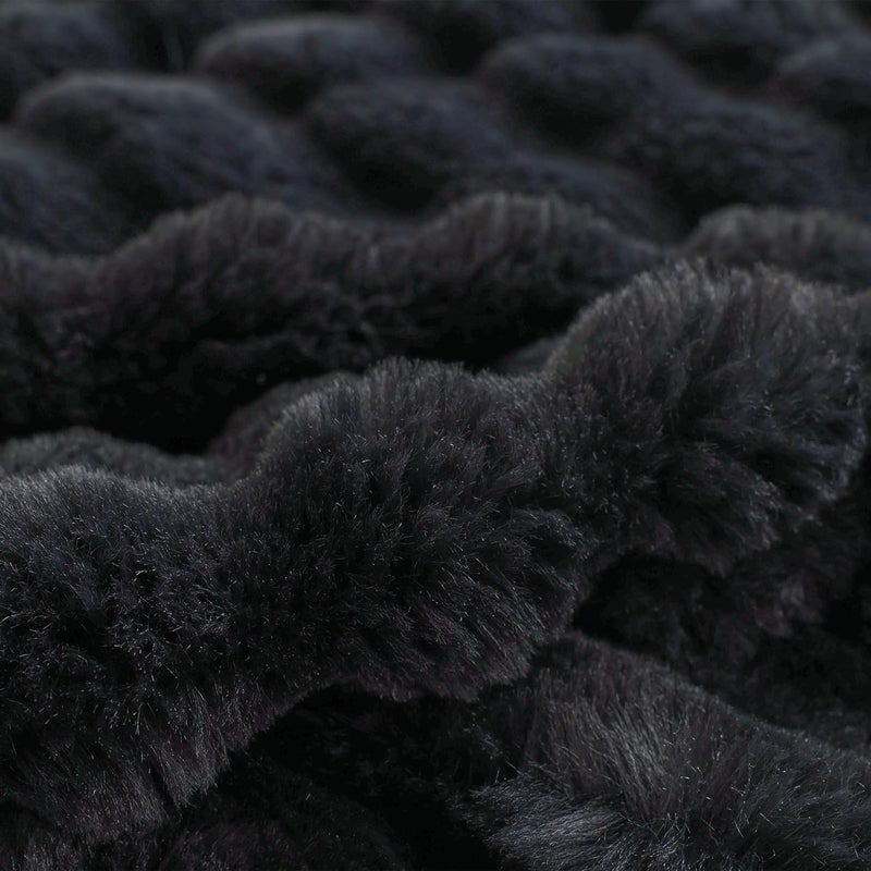 COOVA Faux Fur Throw Blanket for Couch, Cozy Soft and Fuzzy Plush Rabbit Fur Bubble Blanket for Sofa Bedroom Living Room, 50x60 Inches Black - Image 5