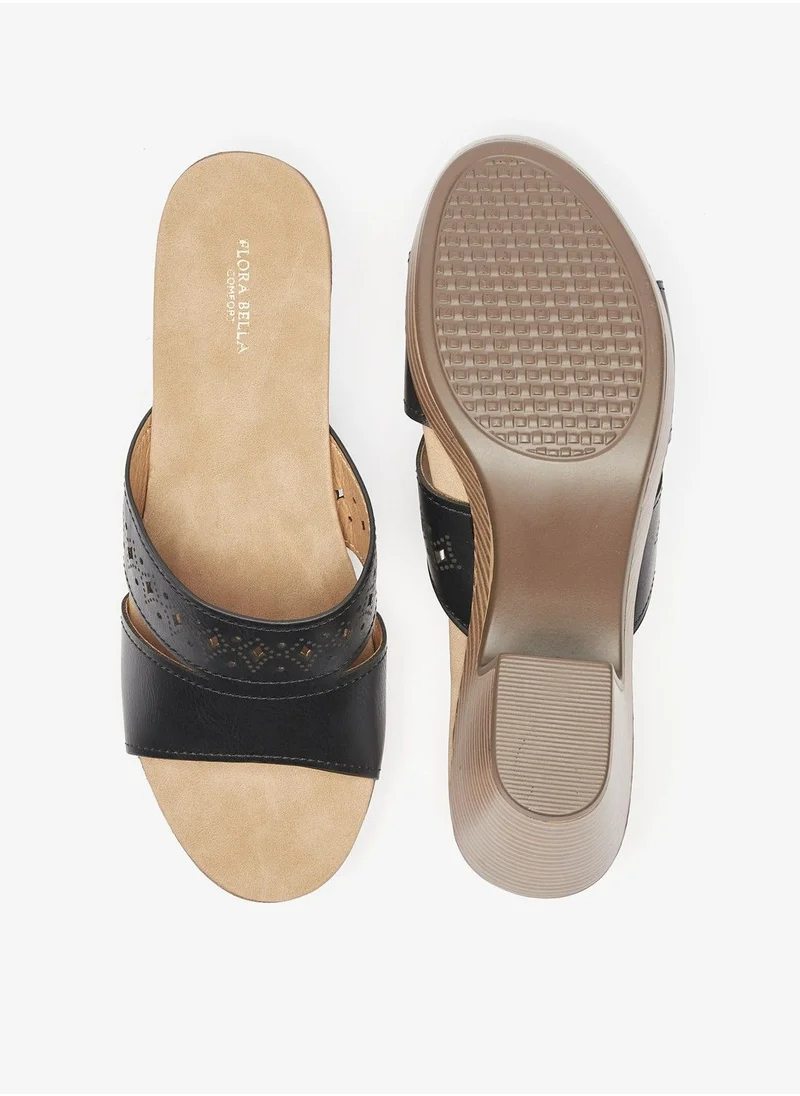فلورا بيلا Solid Cutwork Strap Slip On Sandals with Block Heels