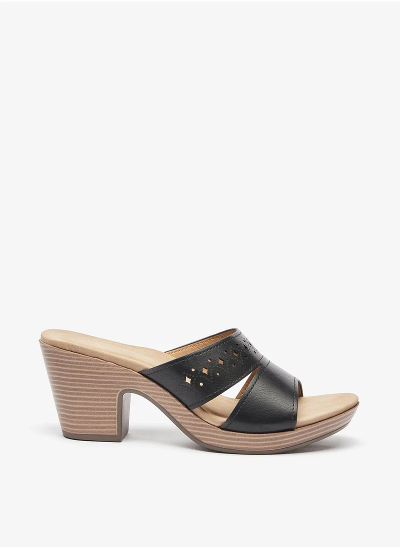 فلورا بيلا Solid Cutwork Strap Slip On Sandals with Block Heels