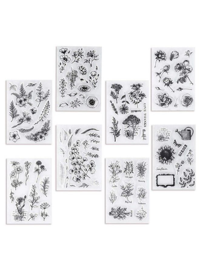 UCEC 8 Sheets Clear Stamps Vintage Plants And Flowers Silicone Rubber Stamps Small Clear Stamps For Card Making Decoration And Diy Scrapbooking  - Image 2