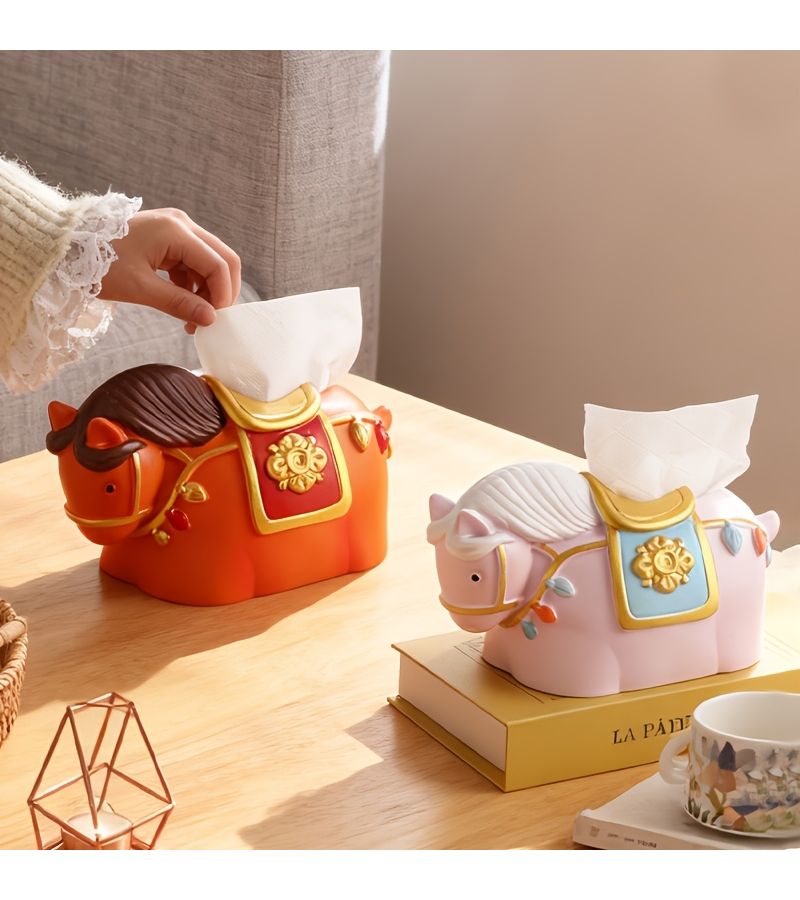 Brown Horse Year Mascot Airline Tissue Box Holder Desktop Decoration - Image 1