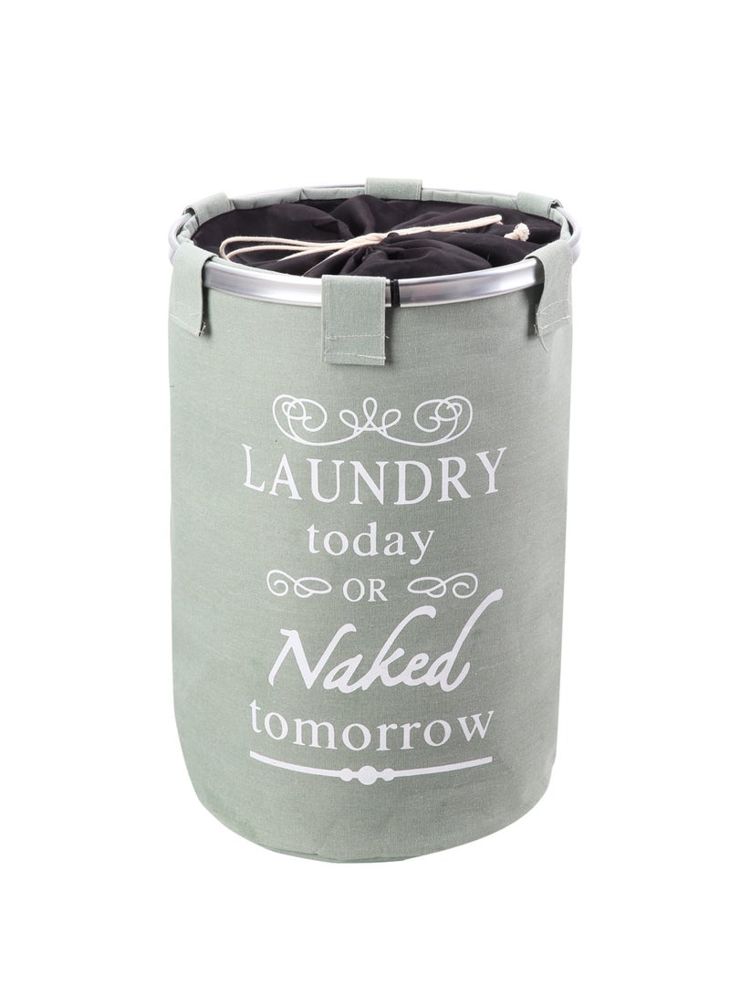 LAWAZIM Round Laundry Basket 40x50cm - Green -with Printed Letters Storage Hamper Boxes for Organizing - Image 1