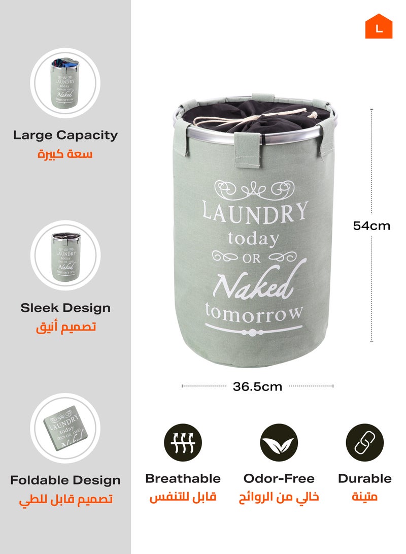 LAWAZIM Round Laundry Basket 40x50cm - Green -with Printed Letters Storage Hamper Boxes for Organizing - Image 2