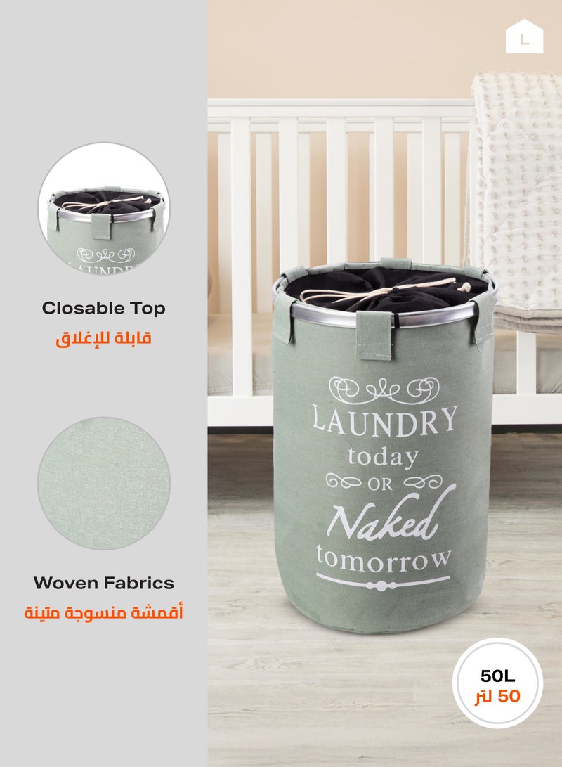 LAWAZIM Round Laundry Basket 40x50cm - Green -with Printed Letters Storage Hamper Boxes for Organizing - Image 4
