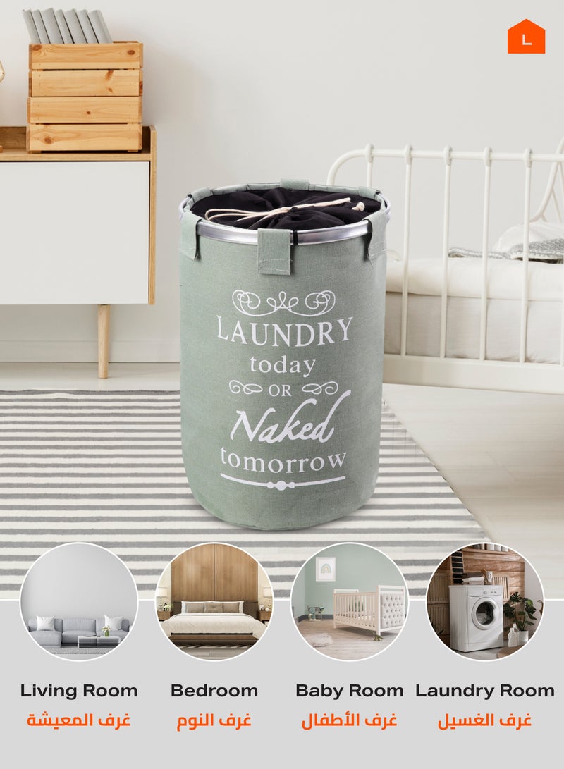 LAWAZIM Round Laundry Basket 40x50cm - Green -with Printed Letters Storage Hamper Boxes for Organizing - Image 5