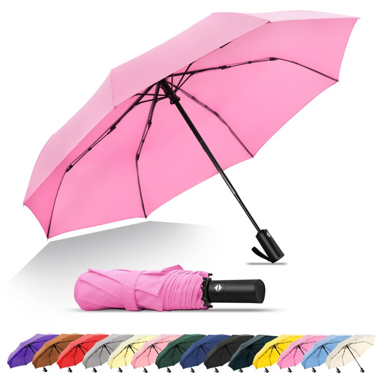 SoulRain Umbrellas for Rain, Durable & Compact Umbrella, Backpack, Purse, Portable Umbrella for Travel - Auto Open Close Strong Fiberglass(Pink) - Image 1