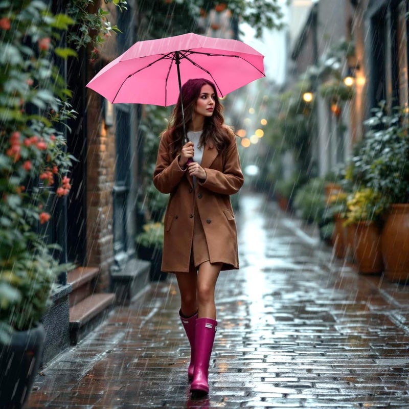 SoulRain Umbrellas for Rain, Durable & Compact Umbrella, Backpack, Purse, Portable Umbrella for Travel - Auto Open Close Strong Fiberglass(Pink) - Image 3