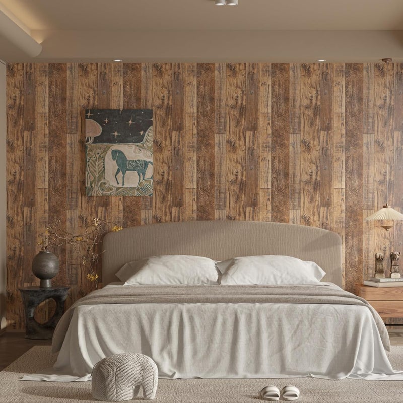 TANONE Wood Contact Paper Kitchen Peel and Stick Wallpaper, Self Adhesive Removable Wallpaper Countertops Waterproof, Shiplap Wall Paper Wood Vinyl Wrap for Cabinets Rustic Brown 17.5" x 393" - Image 2