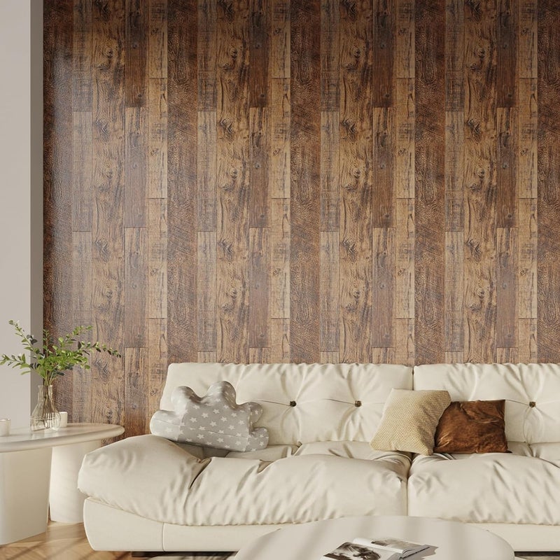 TANONE Wood Contact Paper Kitchen Peel and Stick Wallpaper, Self Adhesive Removable Wallpaper Countertops Waterproof, Shiplap Wall Paper Wood Vinyl Wrap for Cabinets Rustic Brown 17.5" x 393" - Image 3