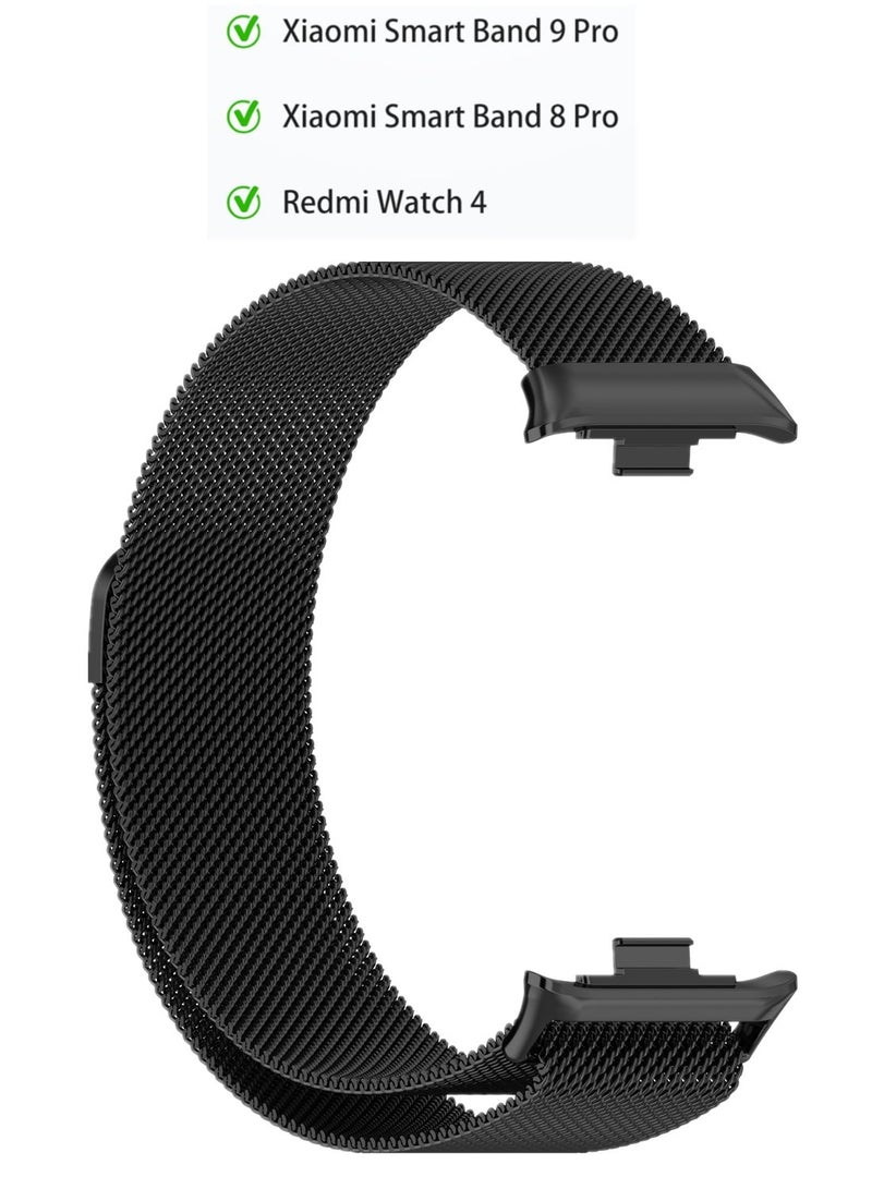 Beauenty For Xiaomi Smart Band 9 Pro/Xiaomi Smart Band 8 Pro/Redmi Watch 4 Metal Replacement Bands Stainless Steel Bracelet Replacement Mesh Metal Wristband Strap Adjustable wristband - Black - Image 2