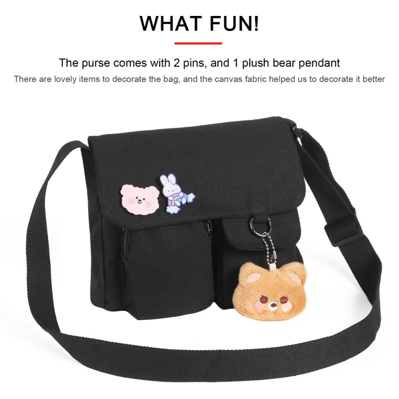 Phaoullzon Kawaii Crossbody Bag Cute Messenger Bags Canvas Shoulder Purse Gifts for Teens - Image 3