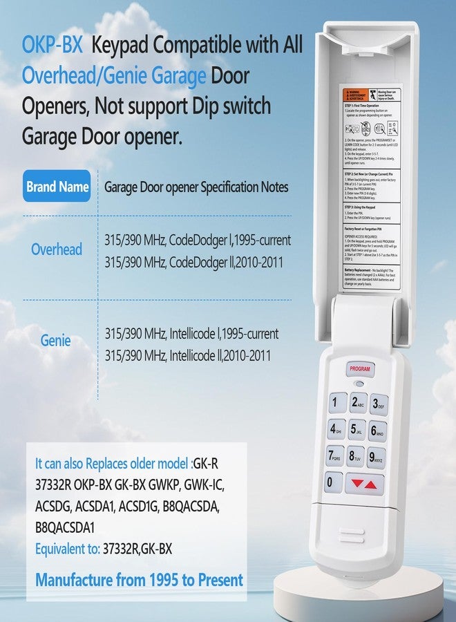 Aooashet for Overhead Garage Door Opener Keypad, Compatible with All Overhead/Genie Garage Door Openers, Work with Model GK-R 37332R OKP-BX GK-BX GWKP, GWK-IC, ACSDG, ACSDA1, ACSD1G, B8QACSDA, B8QACSDA1 - Image 2