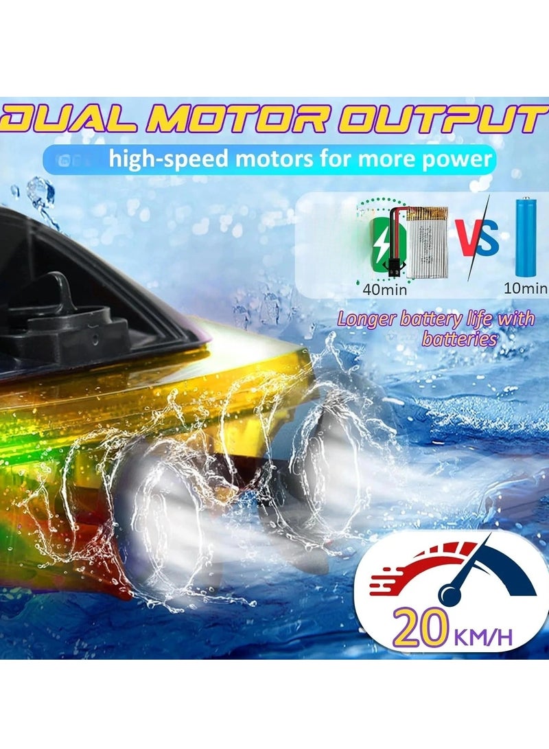 CALL PLAY Remote Control Boat Toys-2.4GHz 20KPH Fast RC Boat for Adults-3 LED Light Modes 200 Feet RC Distance-Rechargeable Waterproof RC Boat-Best Pool Lake Water RC Boat for Kids Adults(Yellow) - Image 3