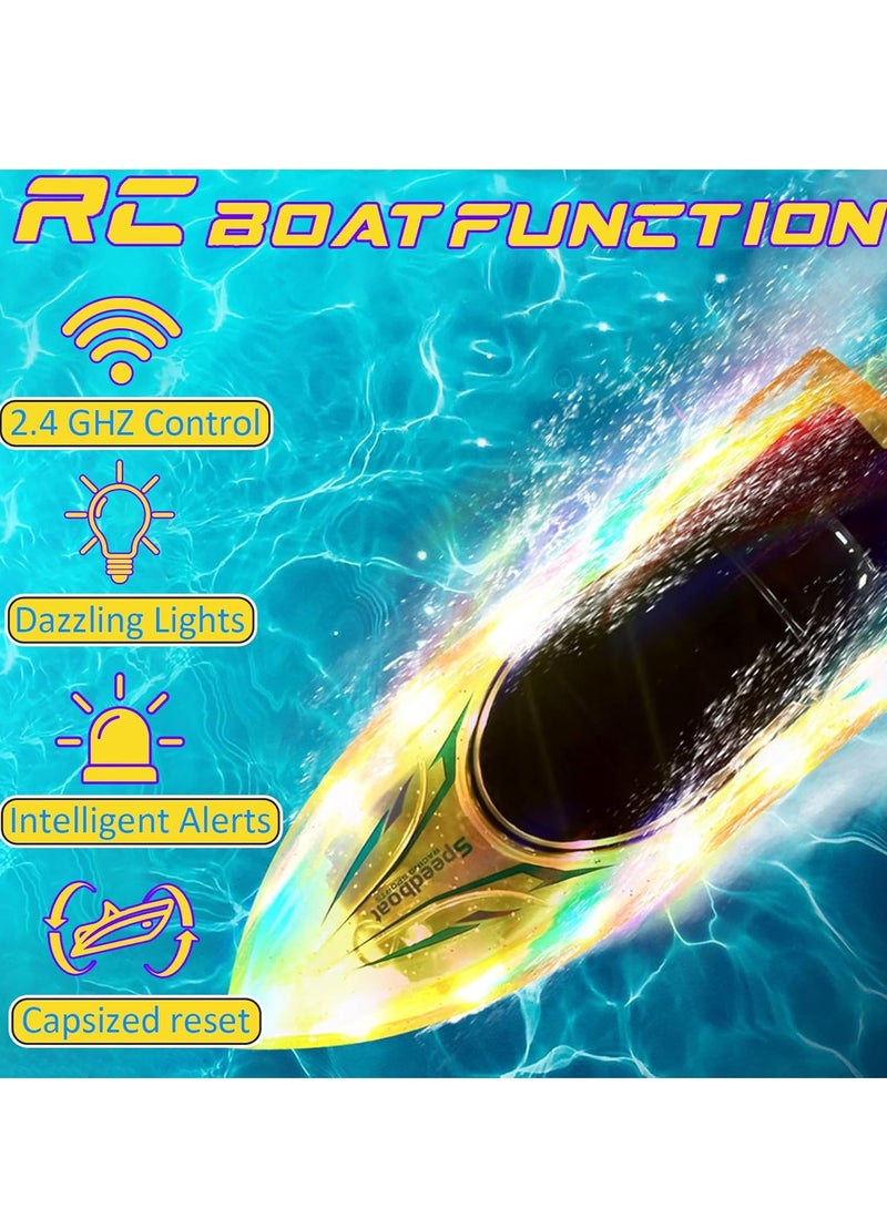 CALL PLAY Remote Control Boat Toys-2.4GHz 20KPH Fast RC Boat for Adults-3 LED Light Modes 200 Feet RC Distance-Rechargeable Waterproof RC Boat-Best Pool Lake Water RC Boat for Kids Adults(Yellow) - Image 2