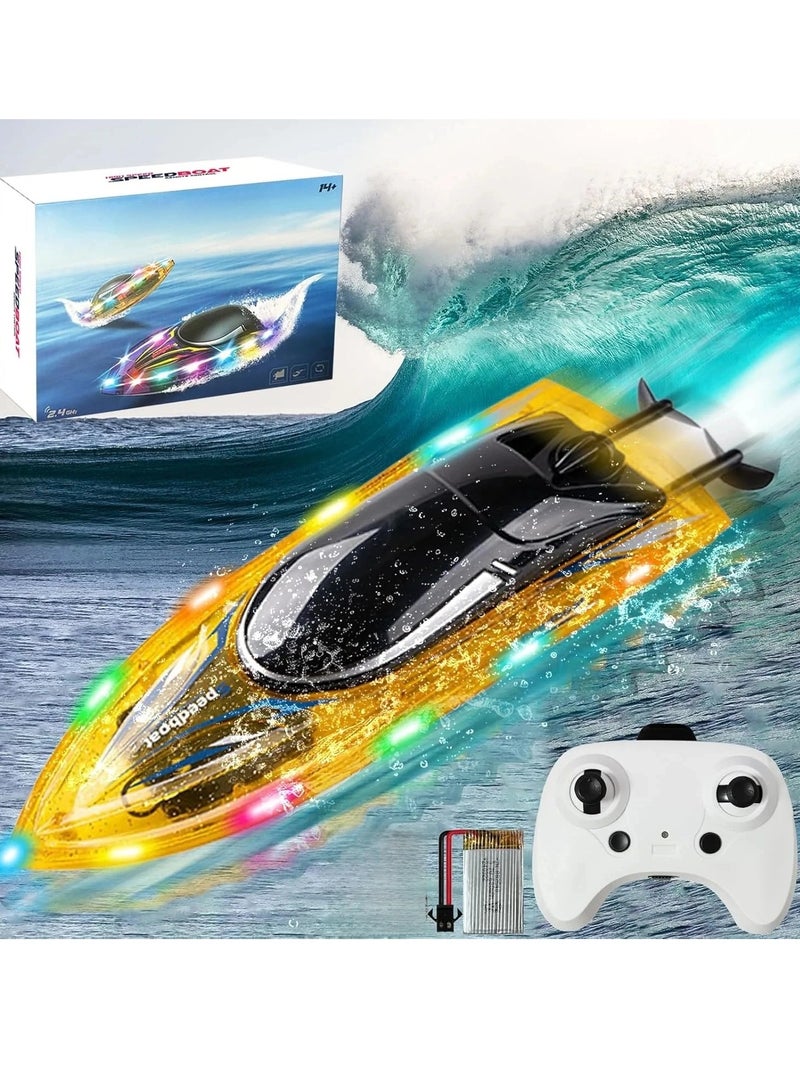 CALL PLAY Remote Control Boat Toys-2.4GHz 20KPH Fast RC Boat for Adults-3 LED Light Modes 200 Feet RC Distance-Rechargeable Waterproof RC Boat-Best Pool Lake Water RC Boat for Kids Adults(Yellow) - Image 1