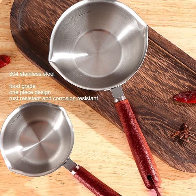 HEVASNEK Small Butter Warmer Pot Mini Pan, Corrosion-Resistant with Comfortable Handle, Deepened Bottom, Food-Grade Stainless Steel, Rustproof, Ideal for Melting Milk & Coffee (300ML) - Image 4