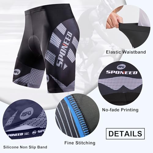 sponeed Biking Shorts with Padding Bicycle Chamois Compression Pants Padded Biker Clothing US S Grey - Image 3