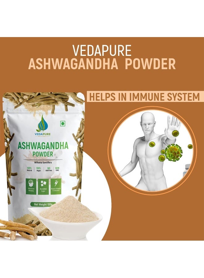 VEDAPURE Natural And Pure Ashwagandha Powder Supports Anxiety And Stress 100Gm Pack Of 1  - Image 3