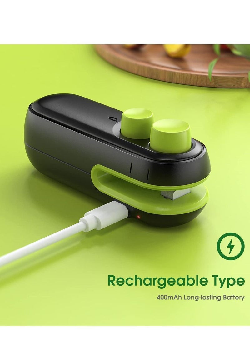 Y&D Mini Bag Sealer, 2 in 1 Heat Sealer For Snacks, Rechargeable Handheld Plastic Resealer, Vacuum Sealing Machine Portable, Keep Food Chips Cookies Fresh (Black+Green) - Image 4