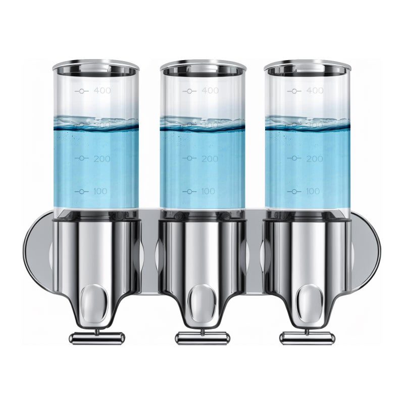 Shower Soap Dispenser: 3-Chamber 500ml Transparent Unit - 3-In-1 Versatile Design Wall-Mounted No-Drill Install Durable ABS & 304 Stainless Steel for Bathroom Kitchen - Image 1