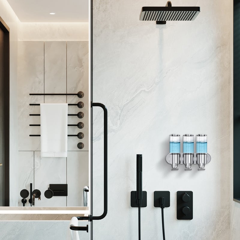 Shower Soap Dispenser: 3-Chamber 500ml Transparent Unit - 3-In-1 Versatile Design Wall-Mounted No-Drill Install Durable ABS & 304 Stainless Steel for Bathroom Kitchen - Image 5