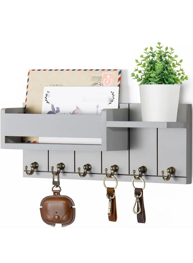1pc Brown Rustic Wooden Wall Mounted Key Holder With Mail Organizer Tray - Image 4