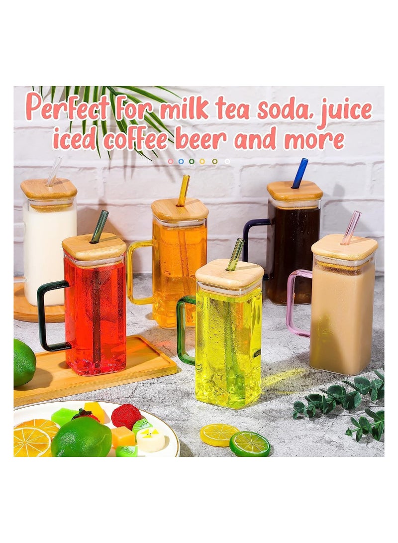 Glass Tumbler with Wooden Lid & Straw 400ml, Glass Cup with Colored Handle Pack of 1, Iced Tea & Coffee Mugs for Straw and Direct Drinking, Travel Sipper Bottle for Juice, Cocktail, Smoothie - Image 2