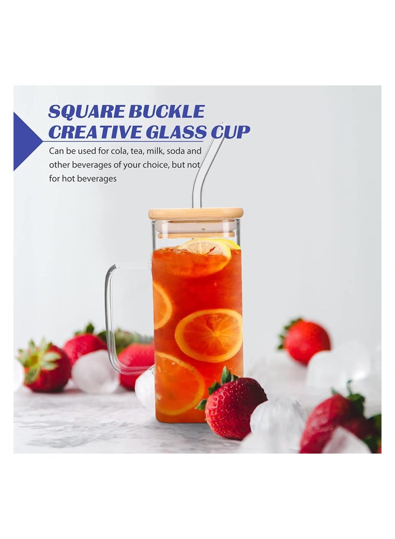 Glass Tumbler with Wooden Lid & Straw 400ml, Glass Cup with Colored Handle Pack of 1, Iced Tea & Coffee Mugs for Straw and Direct Drinking, Travel Sipper Bottle for Juice, Cocktail, Smoothie - Image 3