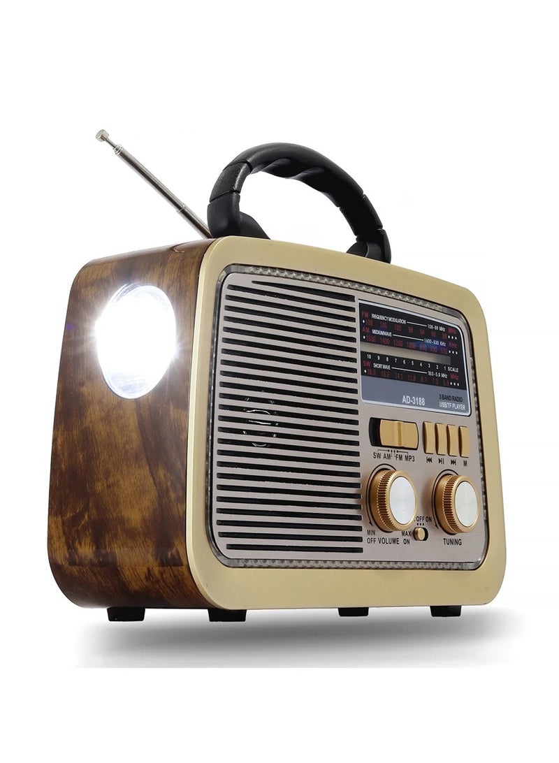 راديو  HI-FI بثلاث قنوات FM - AM - SW ذهبي/بني/أسود بلوتوث AUX بطاقة TF قرص فلاش USB - Image 1