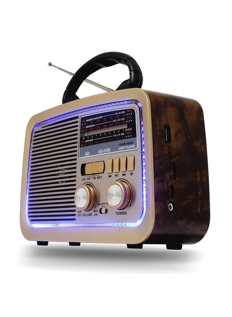 راديو  HI-FI بثلاث قنوات FM - AM - SW ذهبي/بني/أسود بلوتوث AUX بطاقة TF قرص فلاش USB - Image 2