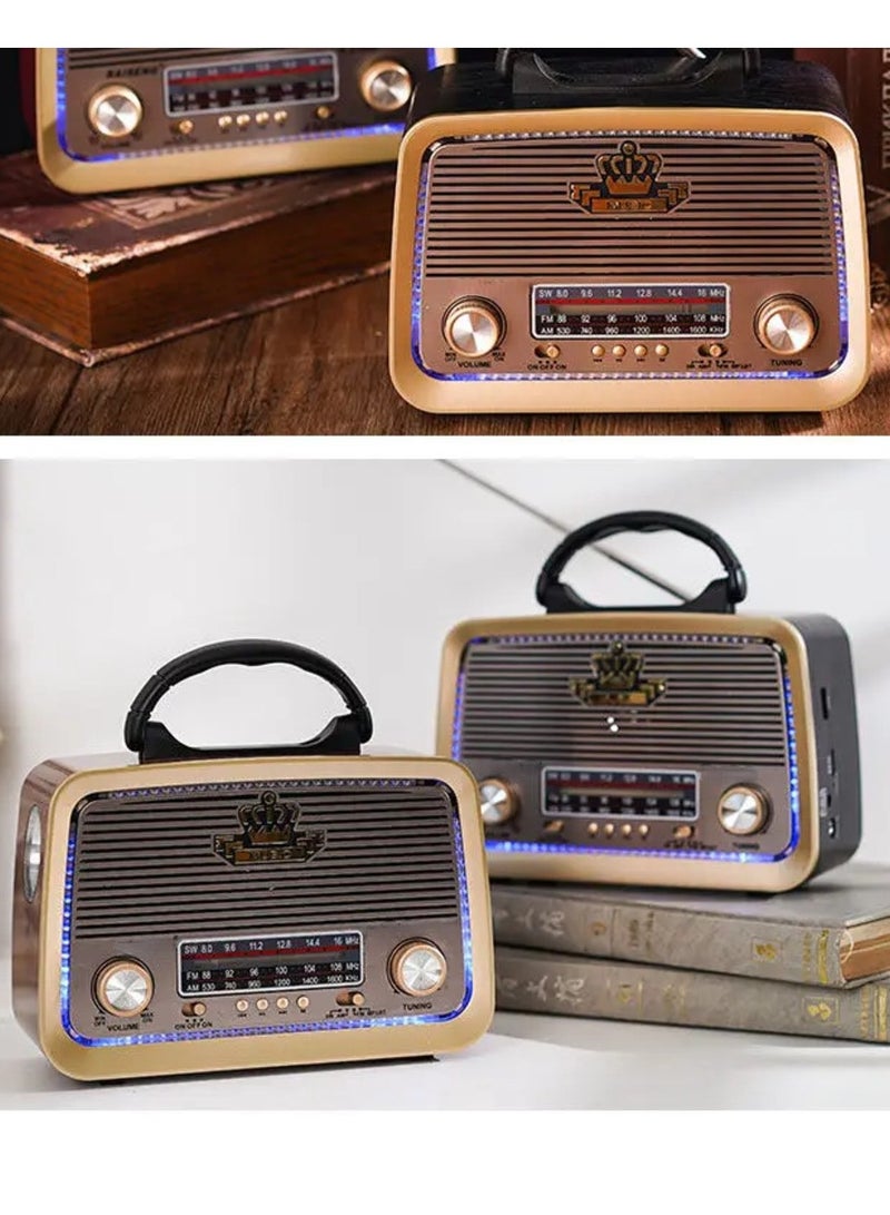 راديو  HI-FI بثلاث قنوات FM - AM - SW ذهبي/بني/أسود بلوتوث AUX بطاقة TF قرص فلاش USB - Image 5
