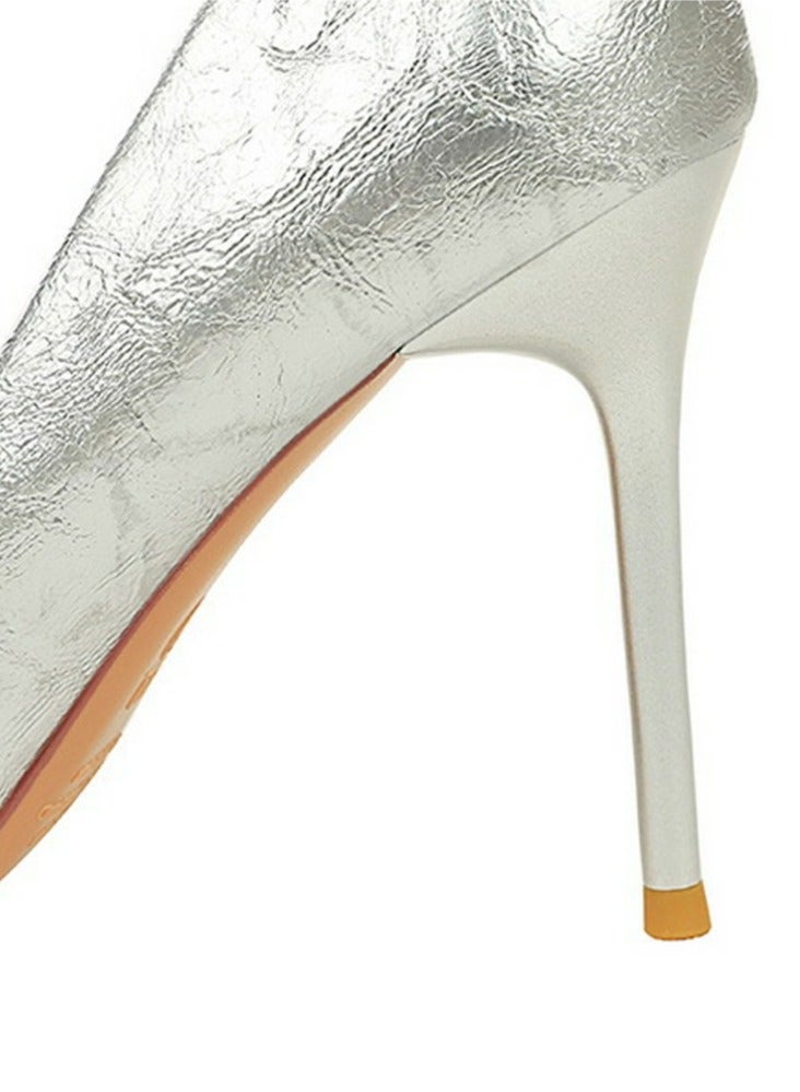 بيج تري مضخات الإصبع المغلقة للنساء الكعب العالي اليومي 9.5CM الفضة - Image 5