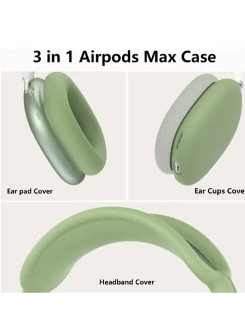 ارواق حافظات سيليكون مناسبة لسماعات Apple AirPods Max 3 في 1 وأغطية أذن مضادة للخدش وغطاء عصابة الرأس وغطاء واقي وسادة الأذن وإكسسوارات الجلد (أخضر) - Image 3