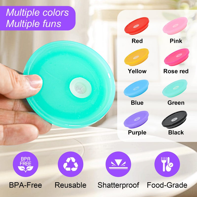 FECBK 8 Pcs Acrylic Lids for 16 oz Glass Cups Plastic Tumbler Replacement Lids Spill Proof Reusable Glass Cup Lid for Beer Can Iced Coffee Cups Drinking Glasses - Multi-Colored - Image 4