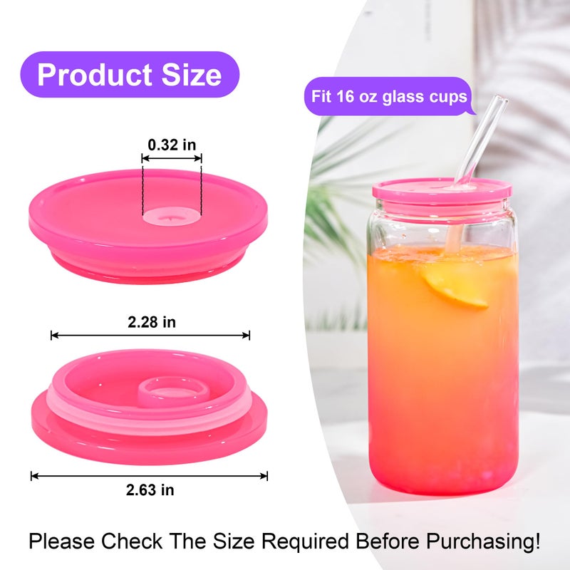 FECBK 8 Pcs Acrylic Lids for 16 oz Glass Cups Plastic Tumbler Replacement Lids Spill Proof Reusable Glass Cup Lid for Beer Can Iced Coffee Cups Drinking Glasses - Multi-Colored - Image 2