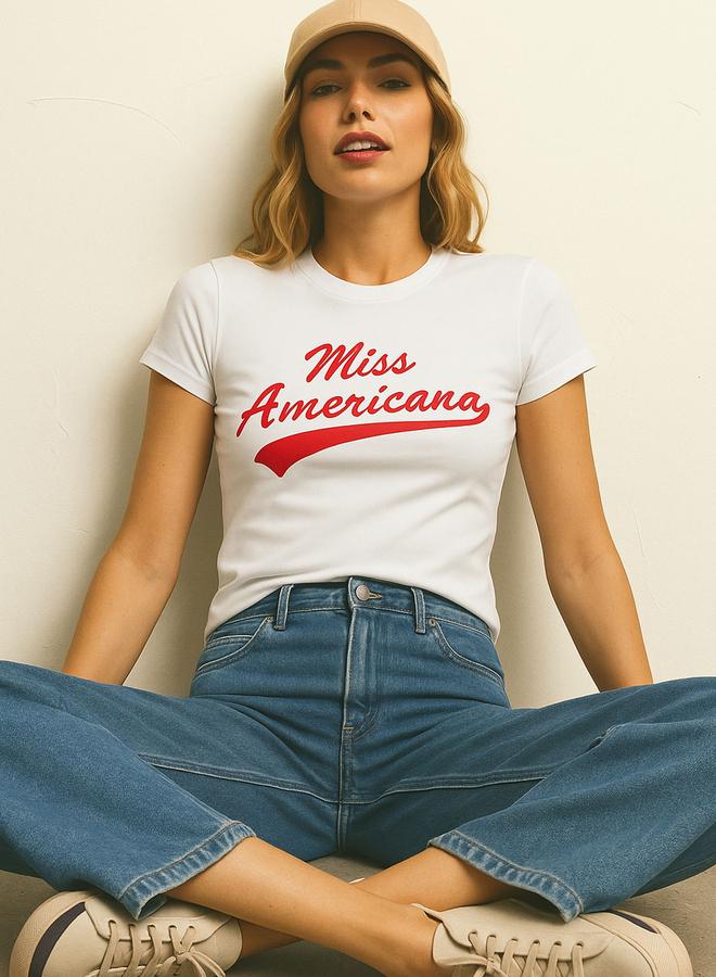 Sassafras White Miss Americana Graphic Print Crop Top - Image 1