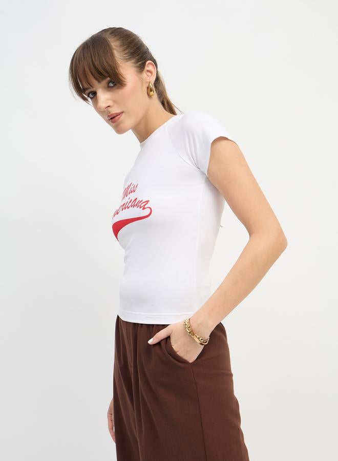 Sassafras White Miss Americana Graphic Print Crop Top - Image 3