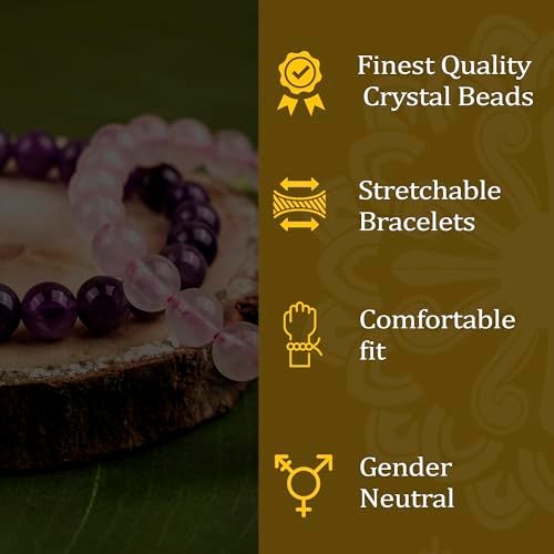 GEMSMANTRA Amethyst & Rose Quartz Combo Crystal Bracelet | Lab Certified 8mm Round Cut Beads | Unisex Healing Bracelet for Men & Women | Promotes Love, Emotional Healing & Serenity - Image 5