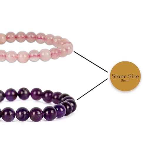 GEMSMANTRA Amethyst & Rose Quartz Combo Crystal Bracelet | Lab Certified 8mm Round Cut Beads | Unisex Healing Bracelet for Men & Women | Promotes Love, Emotional Healing & Serenity - Image 4