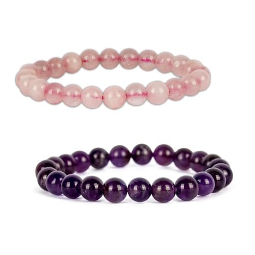 GEMSMANTRA Amethyst & Rose Quartz Combo Crystal Bracelet | Lab Certified 8mm Round Cut Beads | Unisex Healing Bracelet for Men & Women | Promotes Love, Emotional Healing & Serenity - Image 3